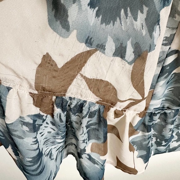 Anthropologie E by Eloise Blue Cream Floral Ruffle Trim Sheer Kimono Robe XS S - Picture 12 of 13